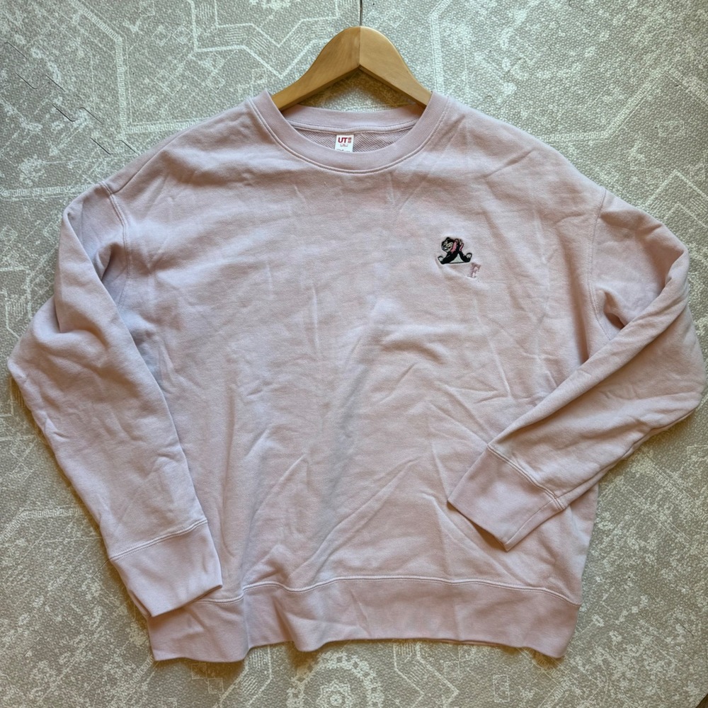 Uniqlo Disney Sweatshirt Women XL Pink Figaro Cat Embroidered Crewneck Pullover